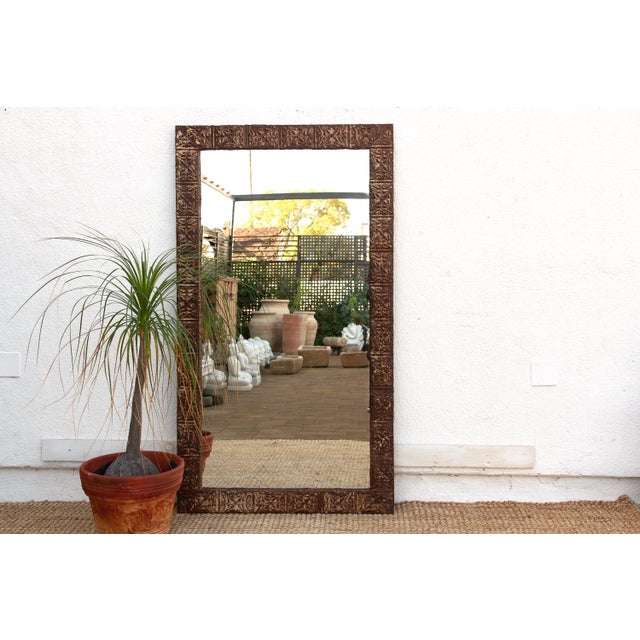 Victorian Large Antique Pressed Tin Tile Floor Mirror For Sale - Image 3 of 8
