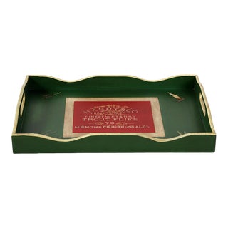 Green Rectangular Wooden Tray For Sale