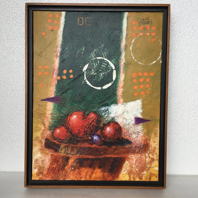 Titled “Def 34” which is seen on the top front of the painting as well as signed on the backside on the linen, this...