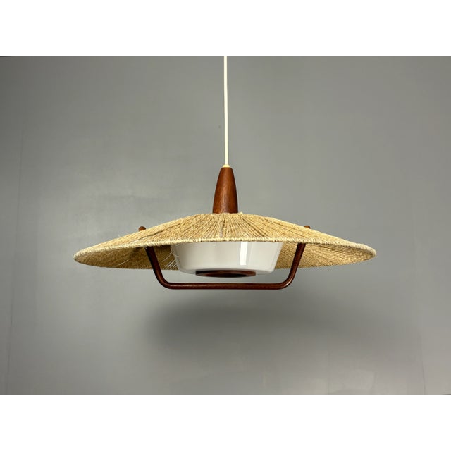 Large Mid-Century Teak and Sisal Cord Pendant from Temde Leuchten, 1960s For Sale - Image 11 of 17