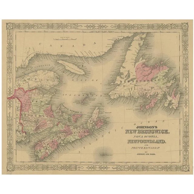 Johnson's New Brunswick Nova Scotia Newfoundland Map, 1864 For Sale - Image 11 of 11