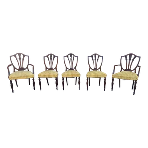 Antique Shield Back Mahogany Carved Dining Chairs- Set of 5