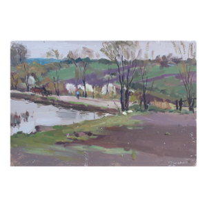 Antique Impressionism Oil Painting, Ukrainian Rural Landscape Art, 1982 34-50