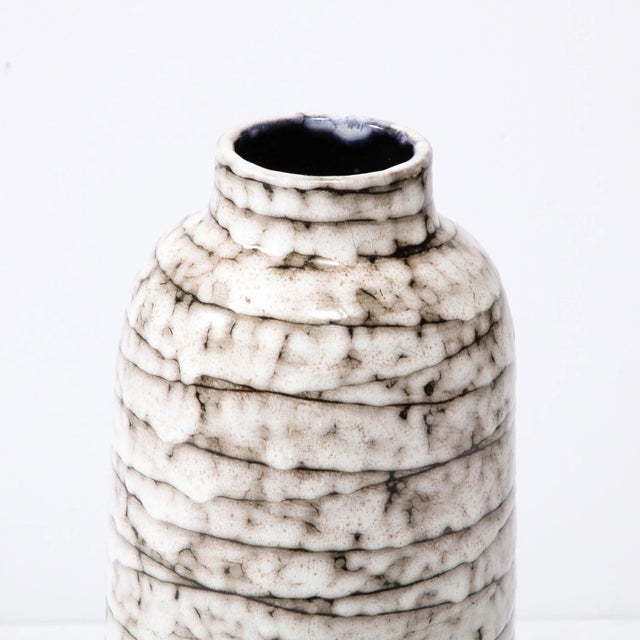 Mid-Century Modernist White and Earth Toned Horizontally Striated Ceramic Vase For Sale - Image 10 of 11