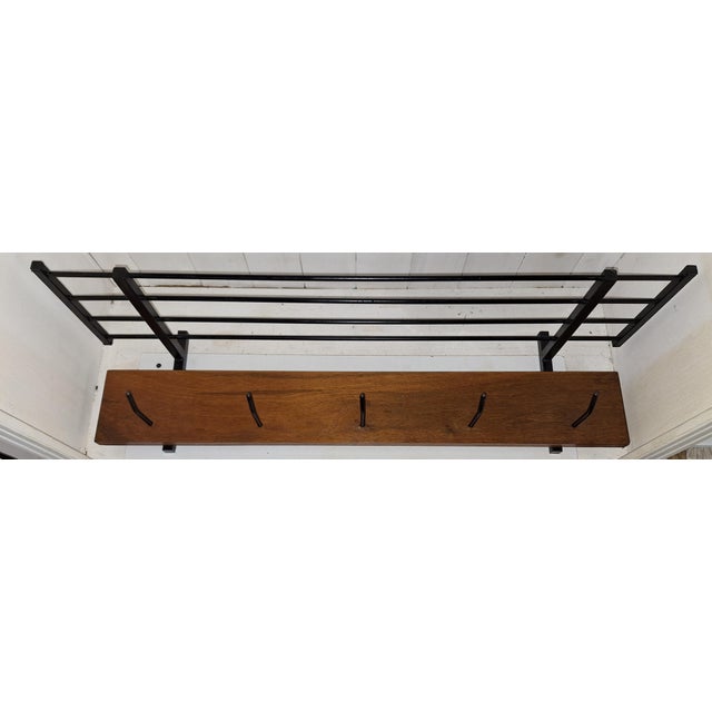 Vintage Wall-Mounted Coat Rack with Black Metal and Teak Wood Strip, 1970s For Sale - Image 3 of 5