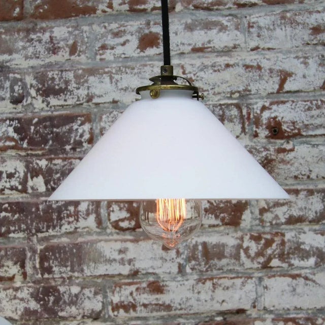 French White Mat Opaline Glass Brass Pendant Lights For Sale - Image 4 of 6