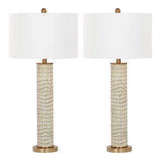 31.5 Inch H Faux Alligator Table Lamp in Cream - a Pair For Sale