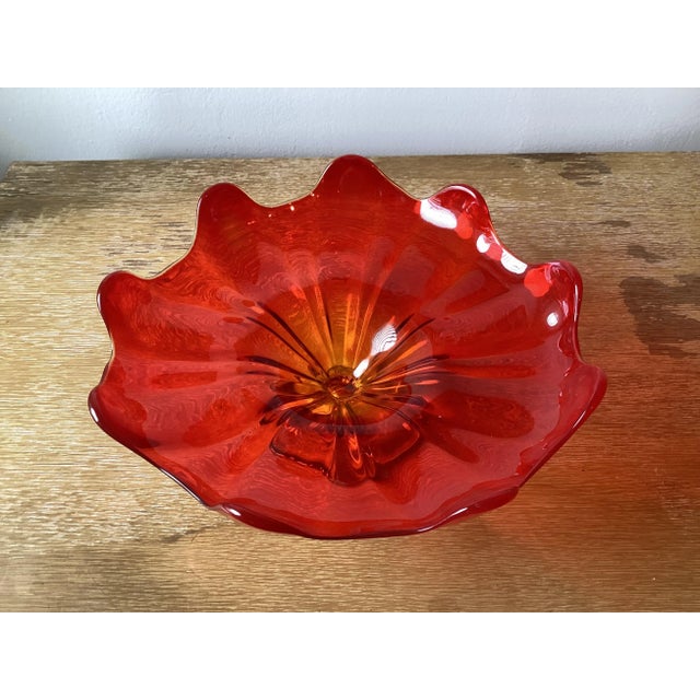 Mid Century Modern Red Amberina Glass Footed Centerpiece Fruit Bowl