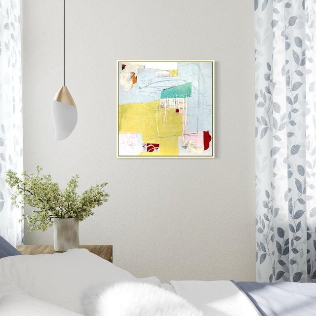 Christiane Corcelle "Blond, Blanc, Bleu" Mixed Media on Board, Framed Abstract Collage Painting in Yellow and Pale Blue, 2022 For Sale In Boston - Image 6 of 6
