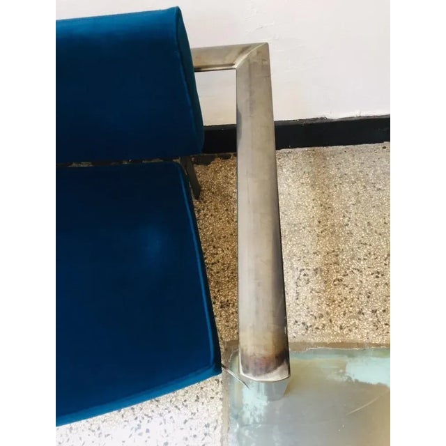 Mid-Century Modern Vintage Velvet & Steel 2-Seater Sofa, 1980s For Sale - Image 3 of 13