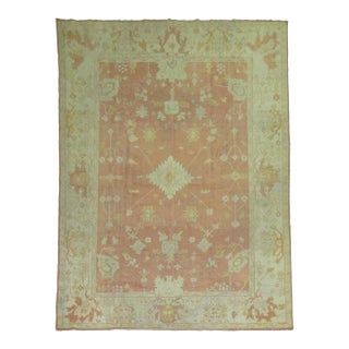 Antique Zabihi Collection Peach Color Turkish Oushak Carpet - 7'10" x 10'10" For Sale