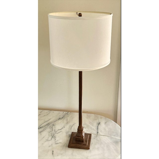 Metal Palecek Ridge Lamps, Hollywood Regency - Original Lamp Shades, Harps & Finials - A Pair For Sale - Image 7 of 10