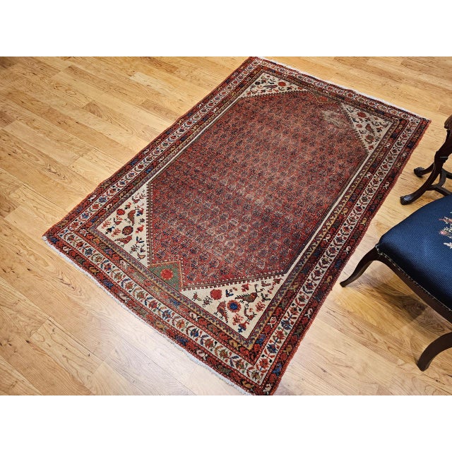 Persian Vintage Persian Malayer Area Rug, Hand-Knotted Wool, Tribal Paisley Pattern, 4x7, Burgundy & Ivory For Sale - Image 3 of 12