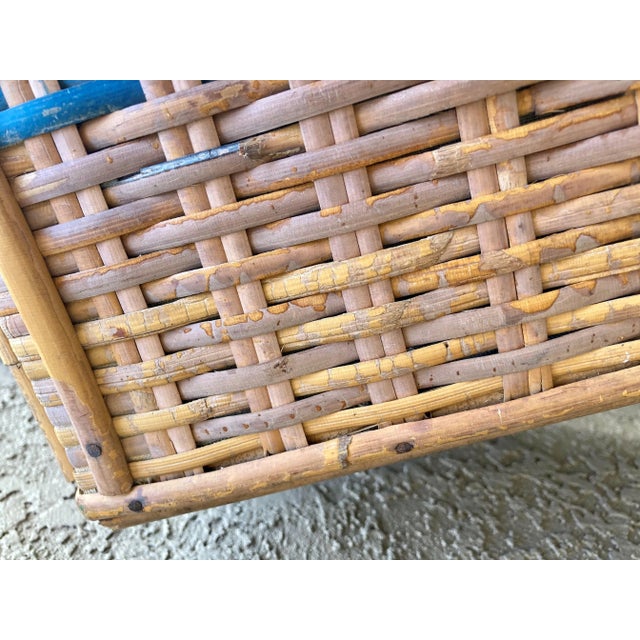 Wood Mid 20th-Century Bamboo & Rattan Carrier Basket For Sale - Image 7 of 13