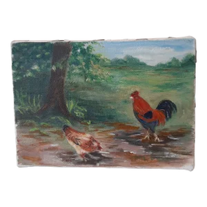 Vintage Country Painting Chicken Rooster Artist Signed