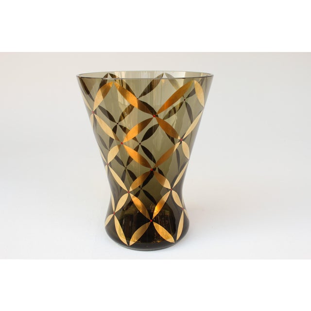 1960s Mid-Century Smoked Glass Vase with Gold Decoration, 1950s For Sale - Image 5 of 13