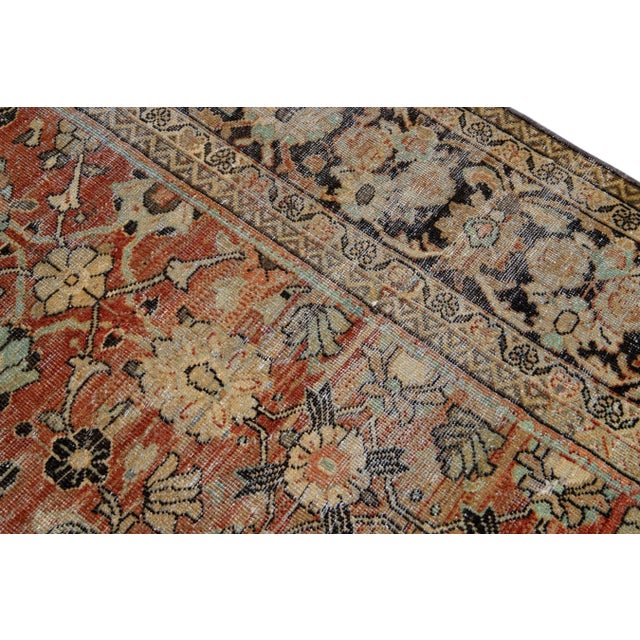 Antique Persian Mahal Rusted Handmade Allover Floral Motif Wool Rug For Sale In New York - Image 6 of 10