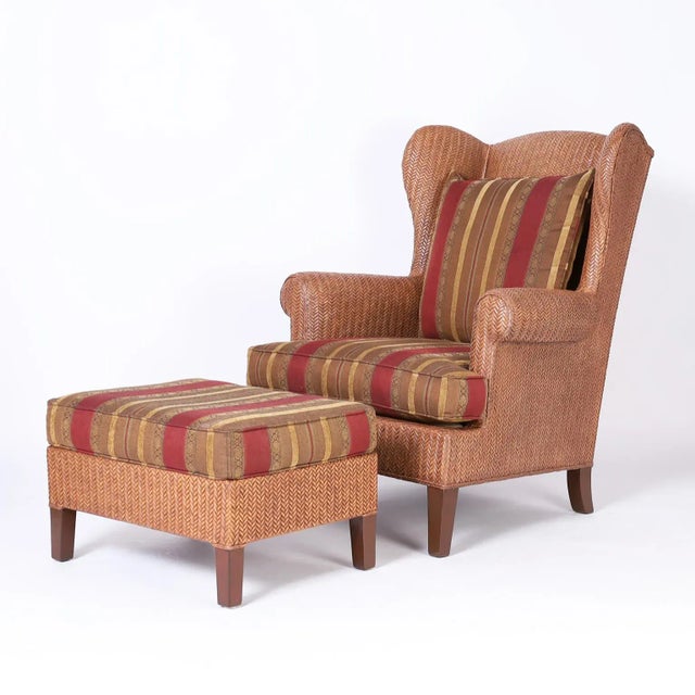 Vintage Woven Reed or Wicker Wingback Armchair and Ottoman For Sale - Image 11 of 11
