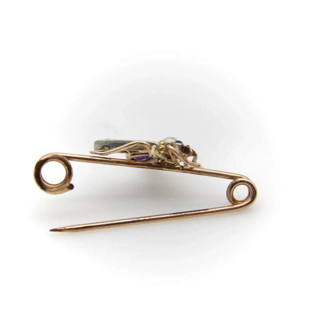 Late 19th Century Late 19th Century Victorian 12k Gold Diamond, Amethyst, Pearl, and Garnet Fly Brooch For Sale - Image 5 of 6