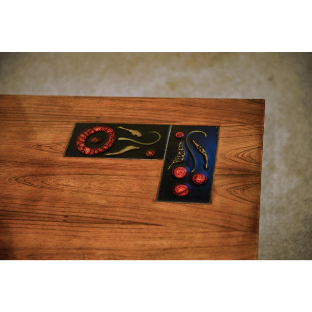 Brown Coffee Table in Wood and Ceramic, 1960s For Sale - Image 8 of 10