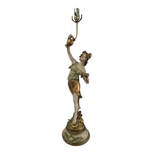 Antique Art Nouveau L&f Moreau Painted Spelter Figural Statue Table Lamp