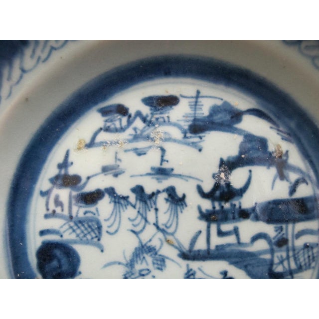 Antique Chinese Canton Blue Export Village Scene Porcelain Soup Bowl 8 3/4" Set For Sale In Portland, OR - Image 6 of 9