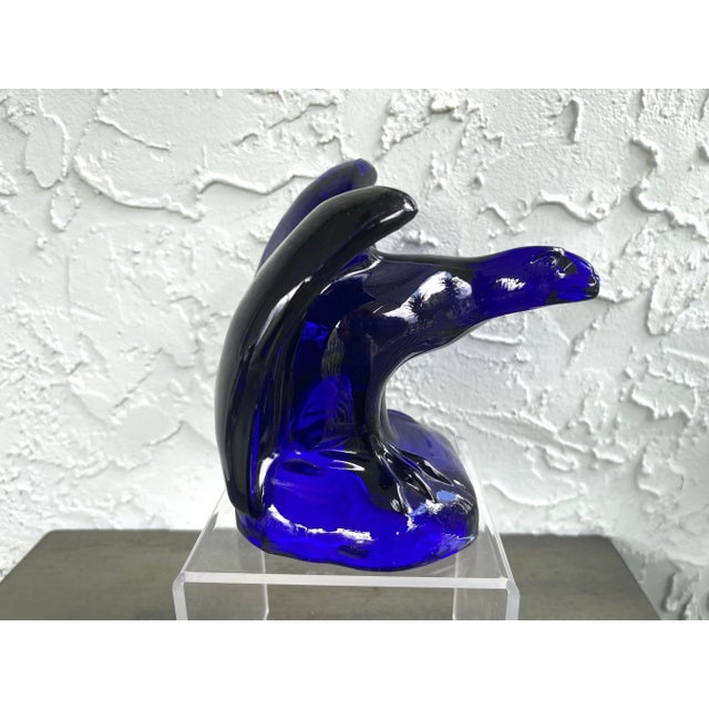 Mid-Century Modern 1980s Mosser Cobalt Blue Art Glass Bald Eagle Figurine/Paperweight For Sale - Image 3 of 8