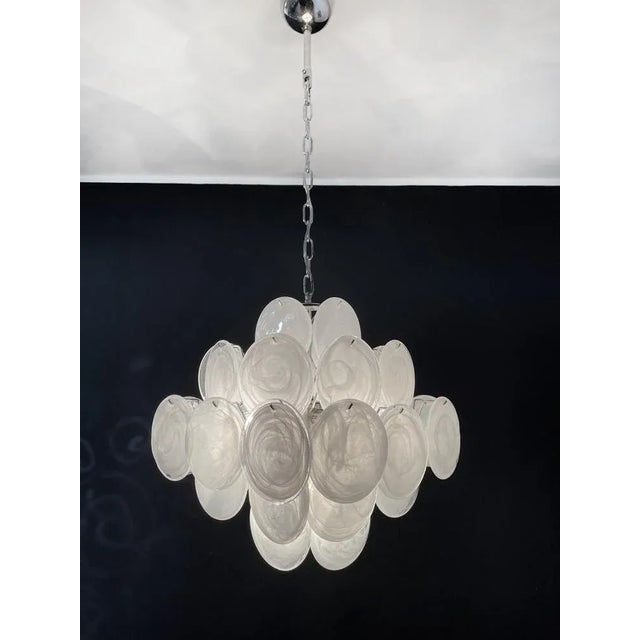 Vintage Italian Murano Chandelier with 36 White Disks, 1979 For Sale - Image 10 of 18