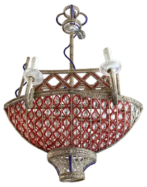 Boat Shape Four-Light Chandelier with Polychrome beading
