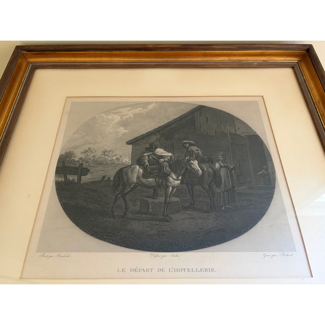 Early 20th C. French “Le Départ De L’Hôtellerie” Equestrian Print in Giltwood Frame For Sale In South Bend - Image 6 of 13