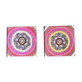 Pair of 19 Century Antique Silk Suzani Wall Hanging For Sale