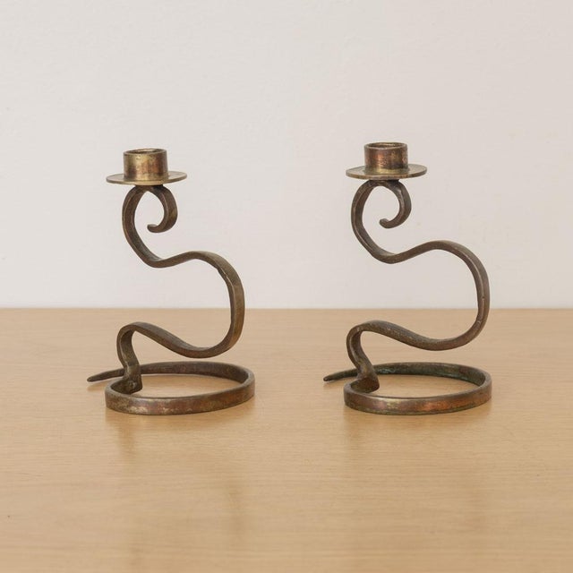 French 1940s Pair of French Brass Candlesticks For Sale - Image 3 of 11