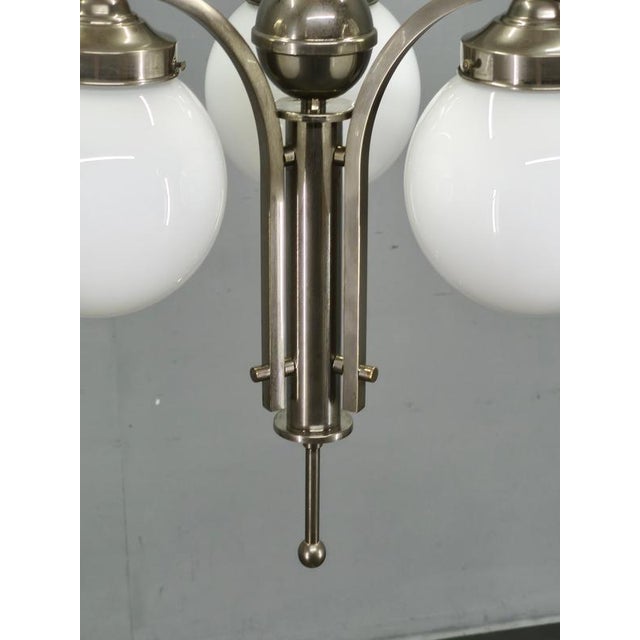 Art Deco Nickel Chandelier with Opaline Glass Globes, 1930s For Sale - Image 11 of 14