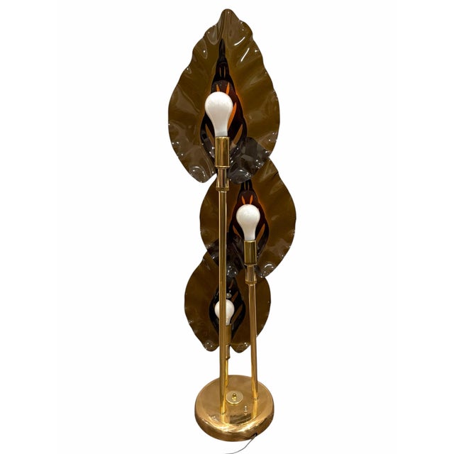 Mid 20th Century Mid 20th Century Mid-Century Modern Italian Murano Style Brass Palm Leaf Floor Lamp For Sale - Image 5 of 7
