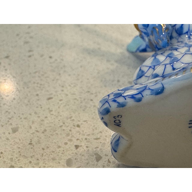 Herend Classic Sapphire Blue Fishnet Pattern Herend Hand Painted Reclining Unicorn W/ 22k Gold Accents For Sale - Image 4 of 10