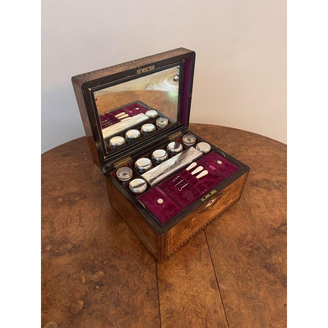 Glass Antique Victorian Tunbridge Ware Vanity Box, 1880, Set of 10 For Sale - Image 7 of 12