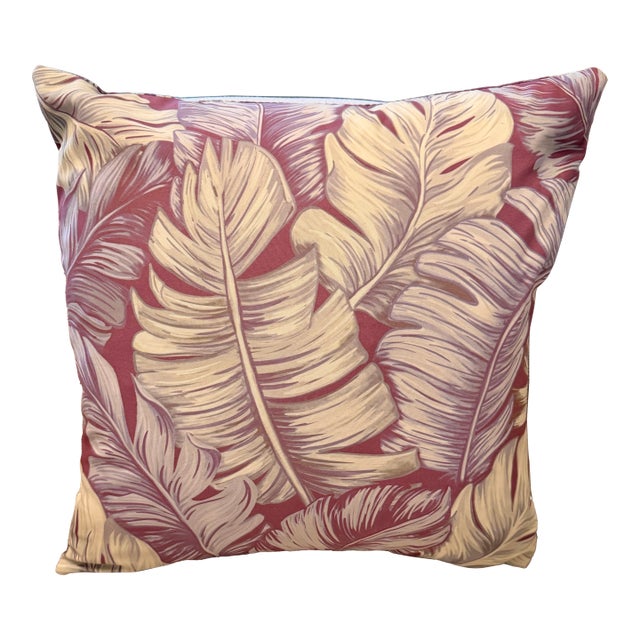 Tropical Palm Leaf Feather-Down Pillow in Berry, Lilac & Sage 18” X 18” For Sale