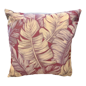 Tropical Palm Leaf Feather-Down Pillow in Berry, Lilac & Sage 18” X 18”