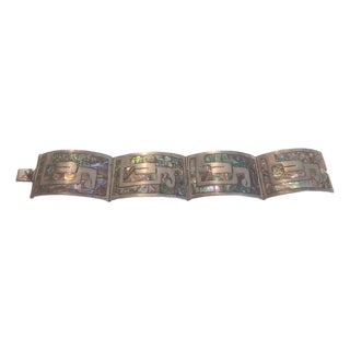 Vintage 925 Sterling & Abalone Modernist Signed JPM Link Bracelet For Sale