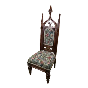 Late 19th Century Vintage Tapestry Gothic Revival Oak High Back Chair