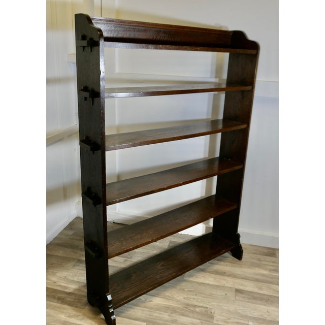 Large Open Front Arts and Crafts Oak Bookcase. This Oak bookcase has 6 open shelves at varying heights and there is a...