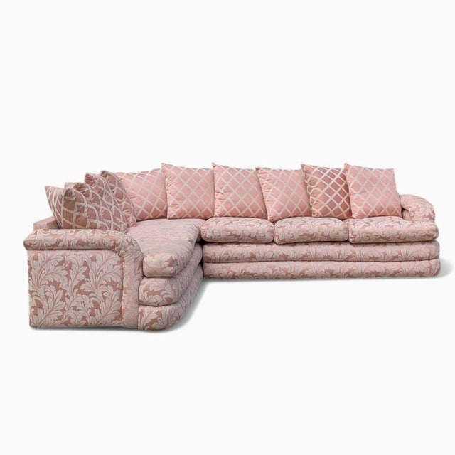 1980s Postmodern Pink Floral Curved Sectional Sofa For Sale - Image 10 of 18