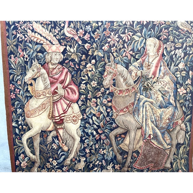 19th-Century Wool and Silk Tapestry — Medieval Courtly Scene For Sale - Image 12 of 13