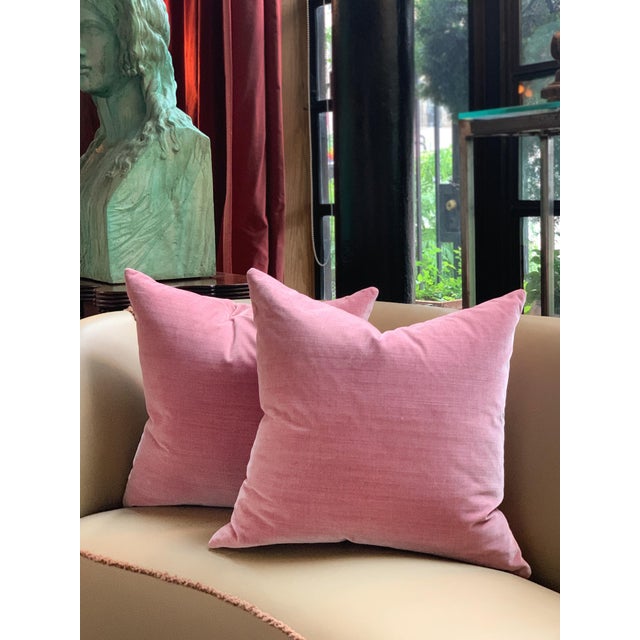 Textile Custom Mauve Pink Velvet Mohair Pillows - A Pair For Sale - Image 7 of 7
