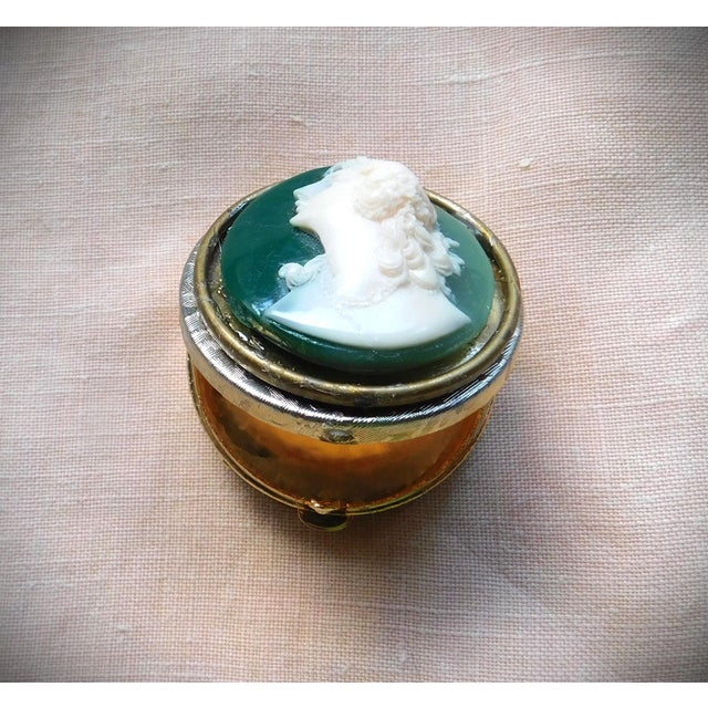 Vintage Victorian Gold Pocket Watch Locket, Green Cameo Woman, Long Art Glass Chain For Sale - Image 15 of 16