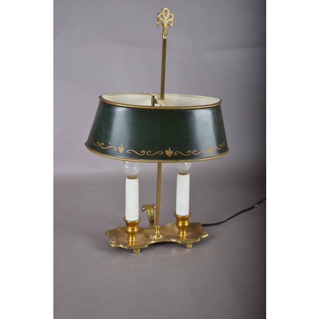Brass Bouillotte Table Lamp with Green Tole Shade, 1950s For Sale - Image 6 of 18