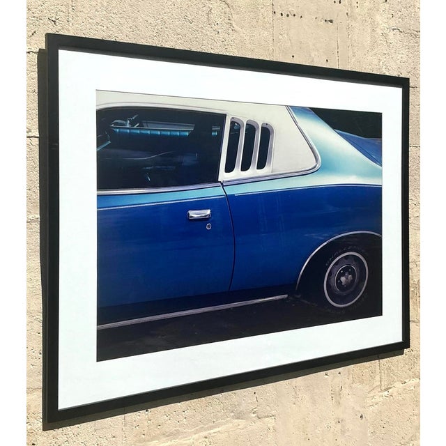 Late 20th Century Vintage Vibrant Car Print in Frame For Sale - Image 5 of 11