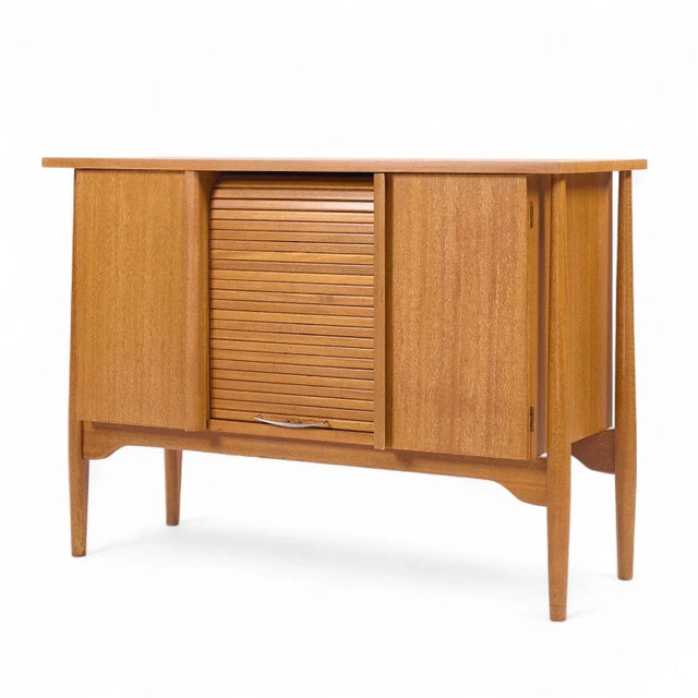 Mid-Century Modern John Keal for Brown Saltman Mid Century Bleached Mahogany Tambour Door Credenza For Sale - Image 3 of 10