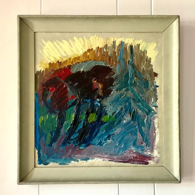 Vintage Boho Abstract Expressionist Signed Original Oil on Canvas 1963 For Sale In West Palm - Image 6 of 7