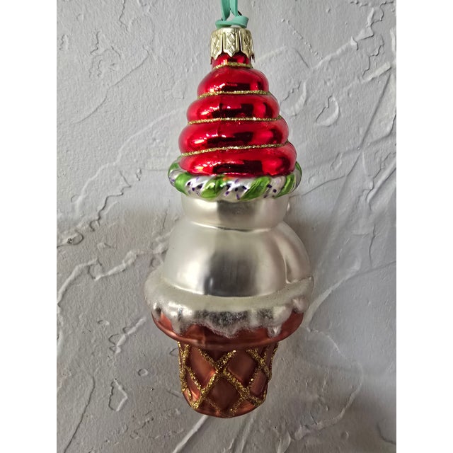 2010s Vintage Demdaco Hand-Blown Glass Snowman Ice Cream Cone For Sale - Image 5 of 8